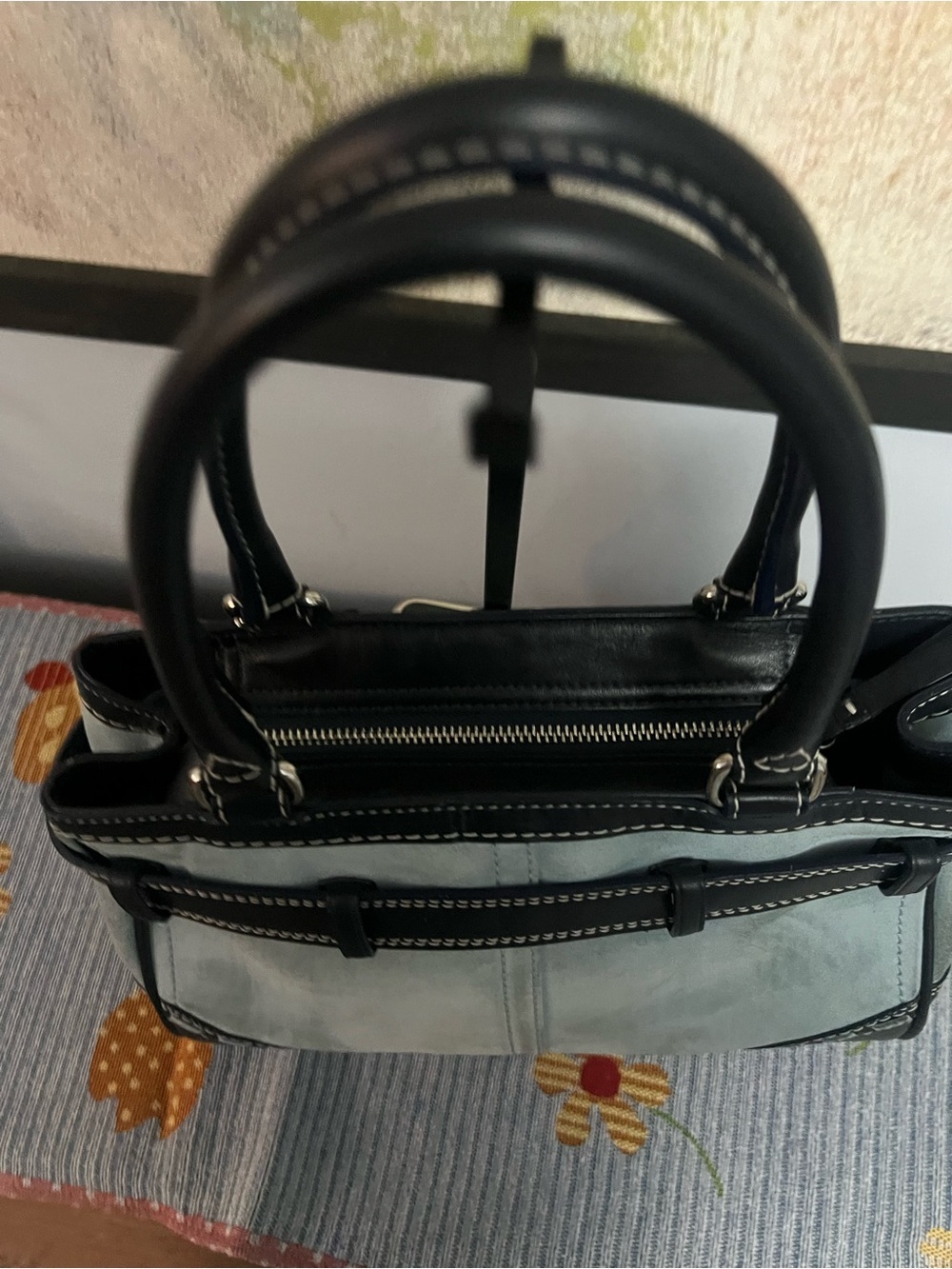 Coach Light Blue Suede & Navy Leather Hampton Satchel 2007 - Picture 5 of 14